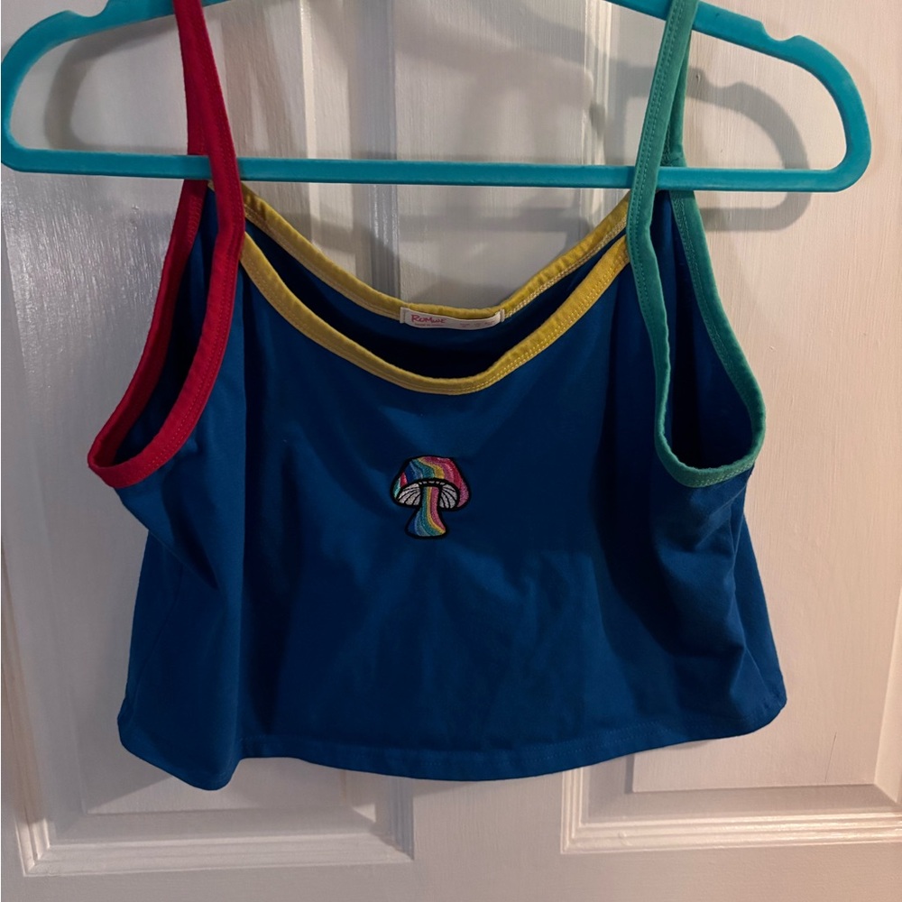 Colorful Mushroom Embroidered Tank Top